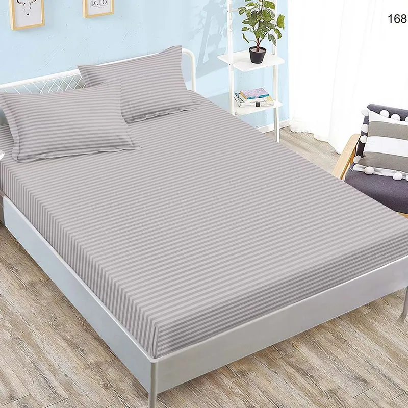 Cearceaf din Damasc cu Elastic - 90x200 + 1 Fata Perna - Gri/Bej - CEDX_K125