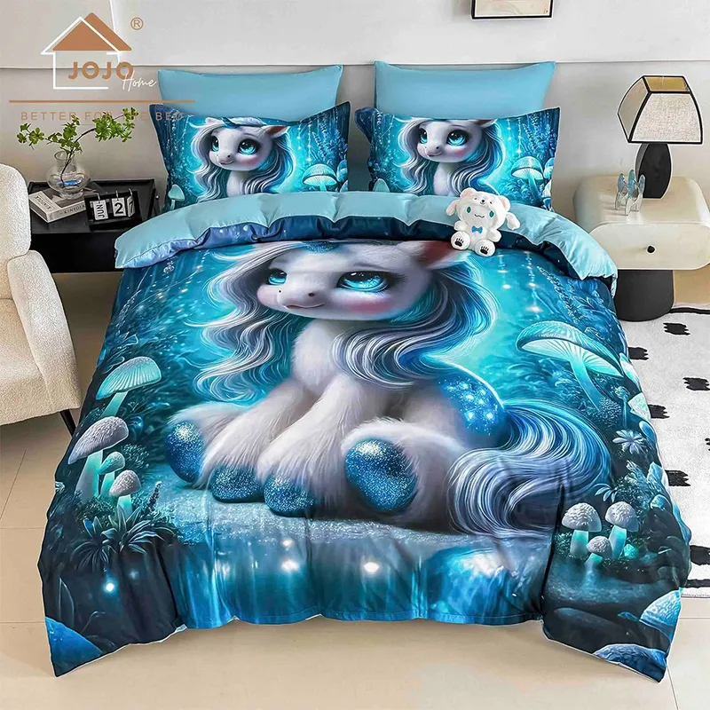 Lenjerie 6 Piese Bumbac Finet 5D cu Elastic - Turcoaz cu Unicorn - LFDEJ_O010