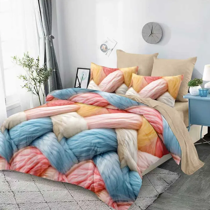 Lenjerie din Finet 3D/5D cu Cearceaf Elastic 160/180x200cm, 6 Piese - Model Colorat - LFDEM_D159