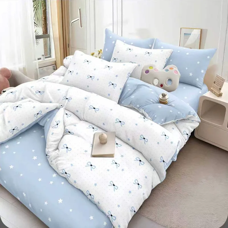 Lenjerie Bumbac Satinat 4 Piese - Alba cu Fundite - LBDP_H109C