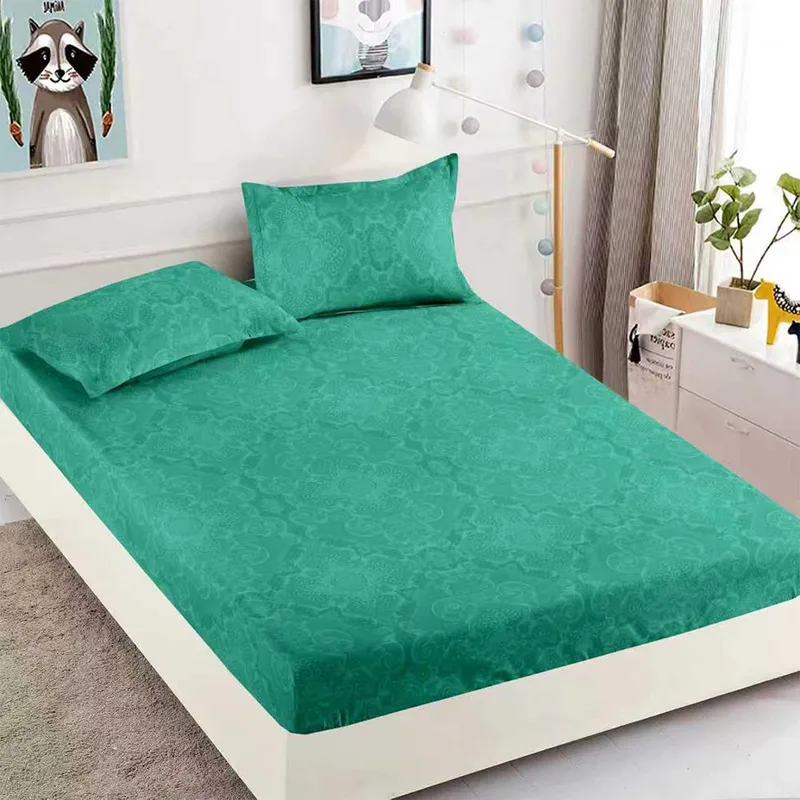 Cearceaf din Finet cu Elastic - 180x200 + 2 Fete Perna - Verde Mandala - CEFJ_L028B