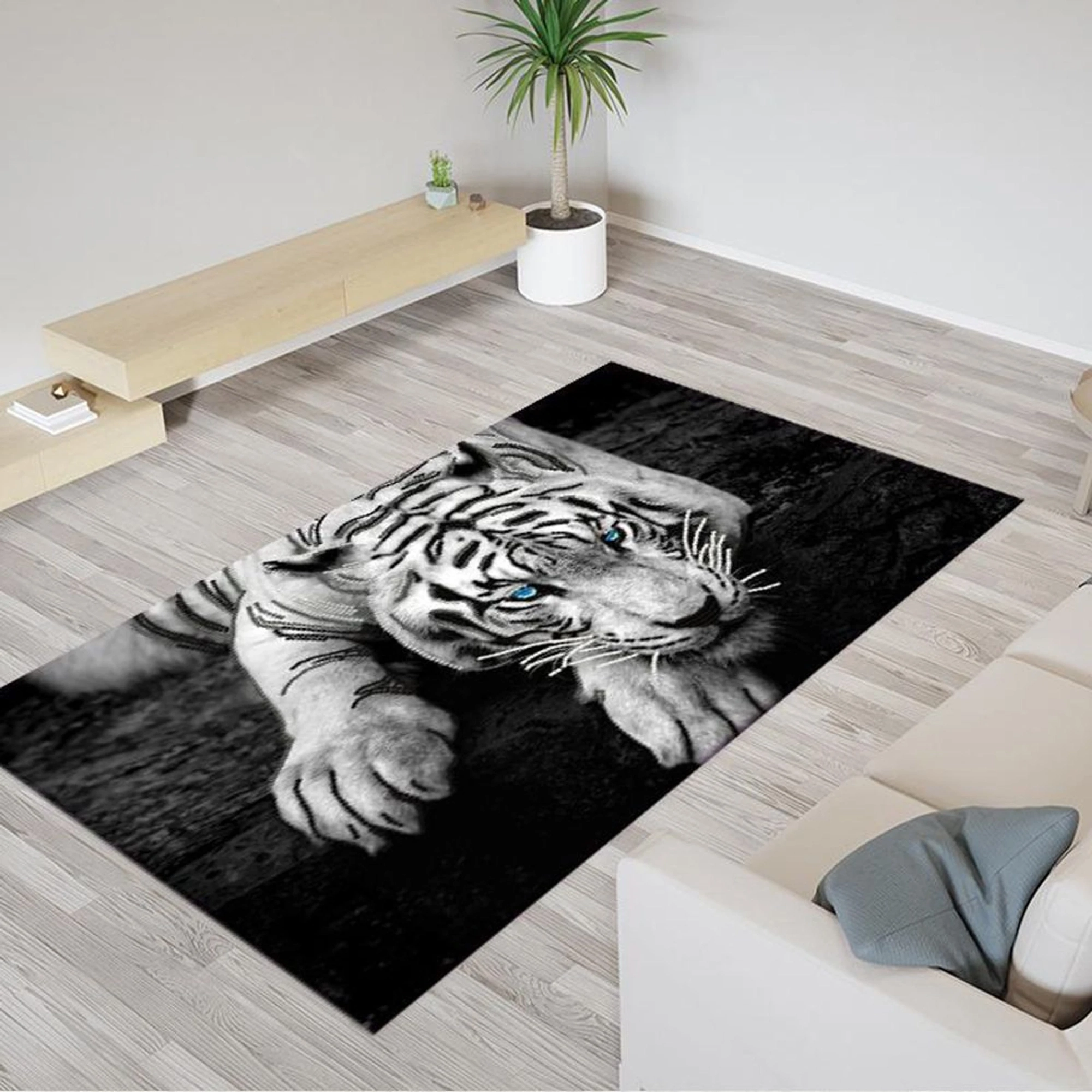 Covor Antiderapant pentru Dormitor 120x180 cm - Tigru Alb - CVHB049_120x180_CVH