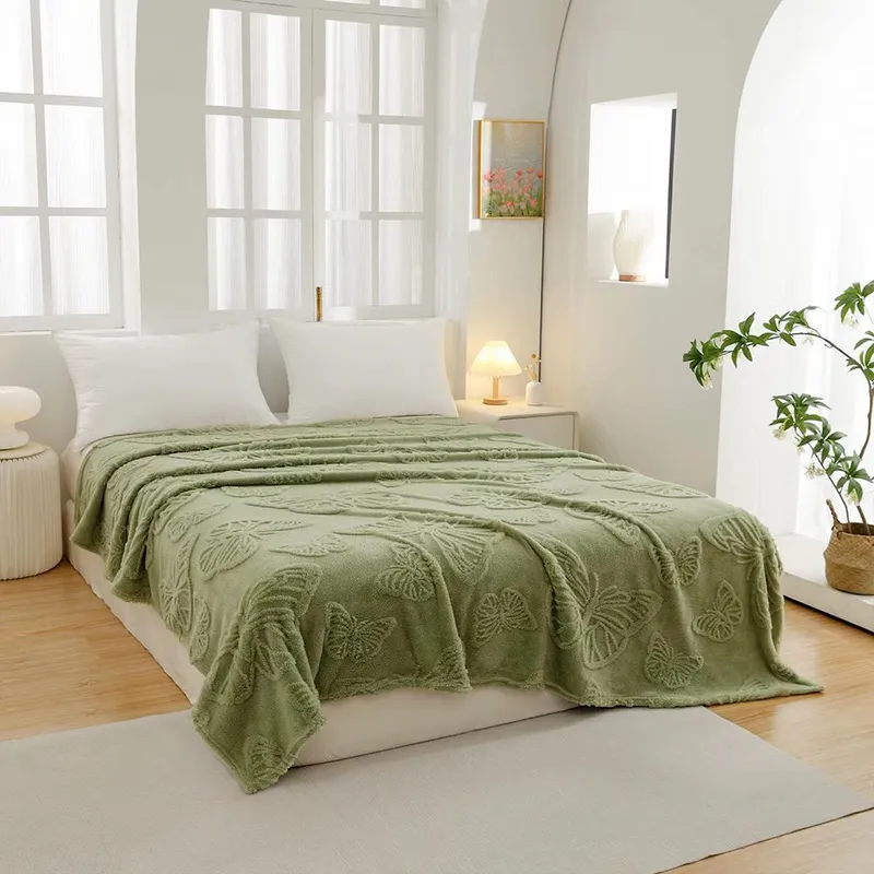 Patura Cocolino cu Model 3D Fluturi (200x230 cm) - Verde Kaki - PCGB_U029B