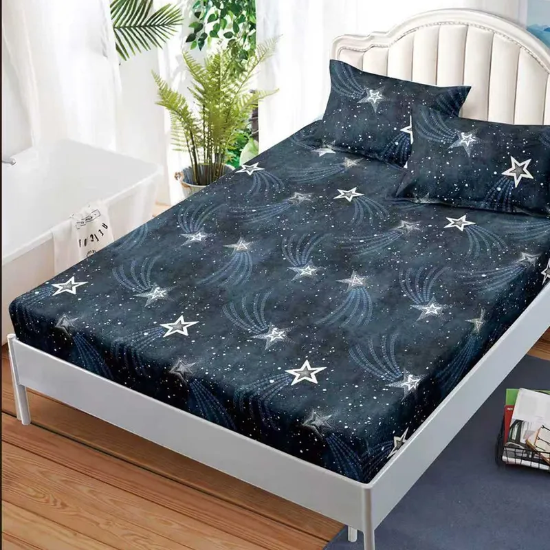 Cearceaf din Bumbac Satinat cu Elastic - 180x200 + 2 Fete Perna - Stele Cazatoare - CEFN_K041C