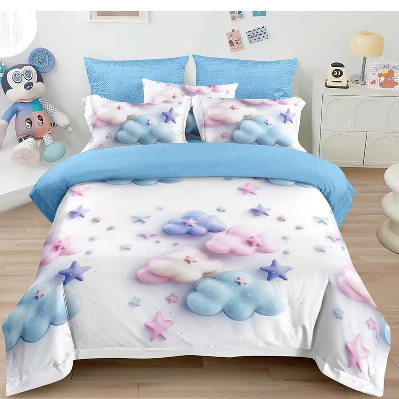 Lenjerie 6 Piese Bumbac Finet 5D - Norișori și Steluțe - LFDS_B065C