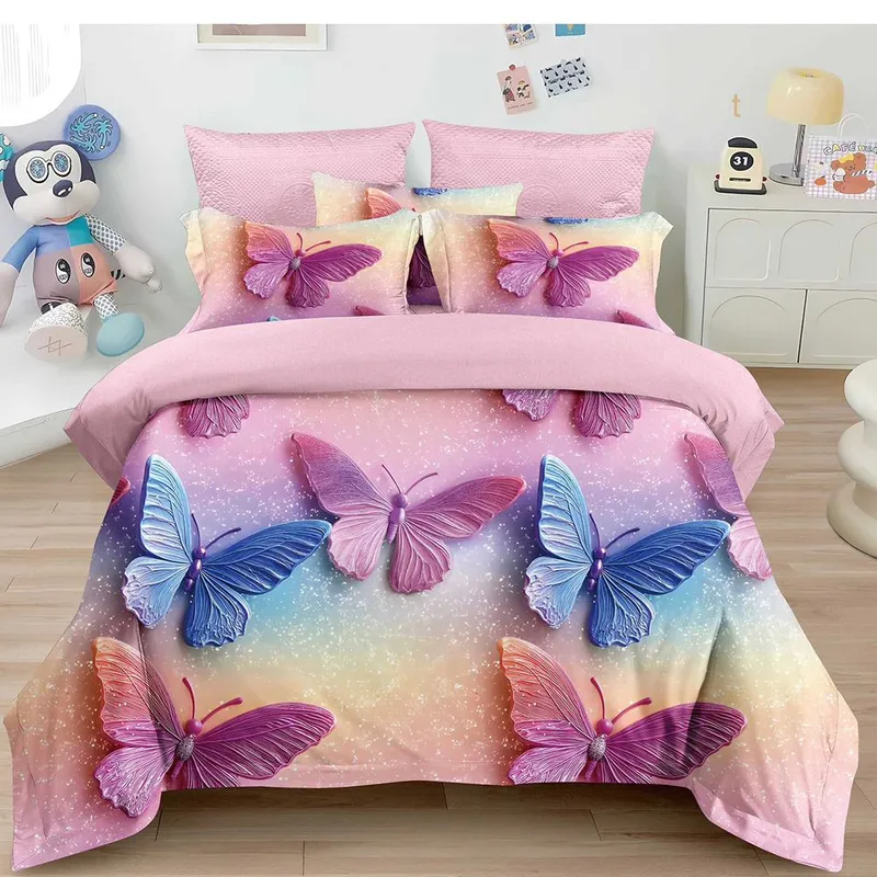 Lenjerie 6 Piese Bumbac Finet 5D - Fluturi Colorati - LFDS_B061C