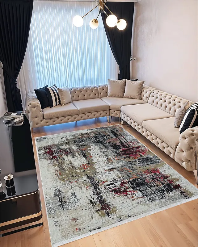 Covor pentru Dormitor 160x230 cm - Model Abstract Visiniu cu Gri - CVHD013_160x230_CVH
