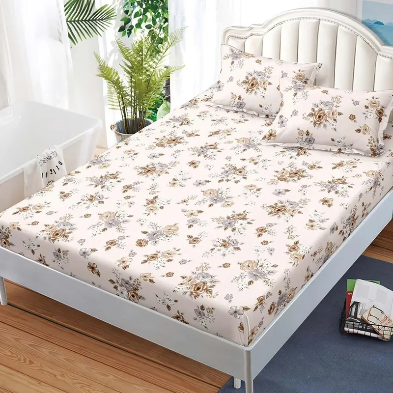 Cearceaf din Bumbac Satinat cu Elastic - 160x200 + 2 Fete Perna - Buchetele Mici - CEFN_K024C