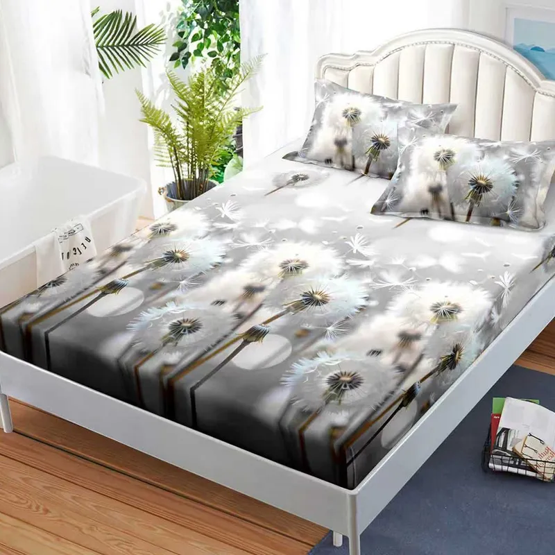 Cearceaf din Bumbac Satinat cu Elastic - 160x200 + 2 Fete Perna - Gri Papadie - CEFN_K017D