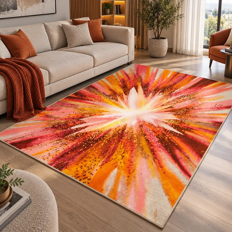 Covor Living Artificii, Viu Colorat, Crem - Portocaliu, 160x230 cm, Polipropilena - T038