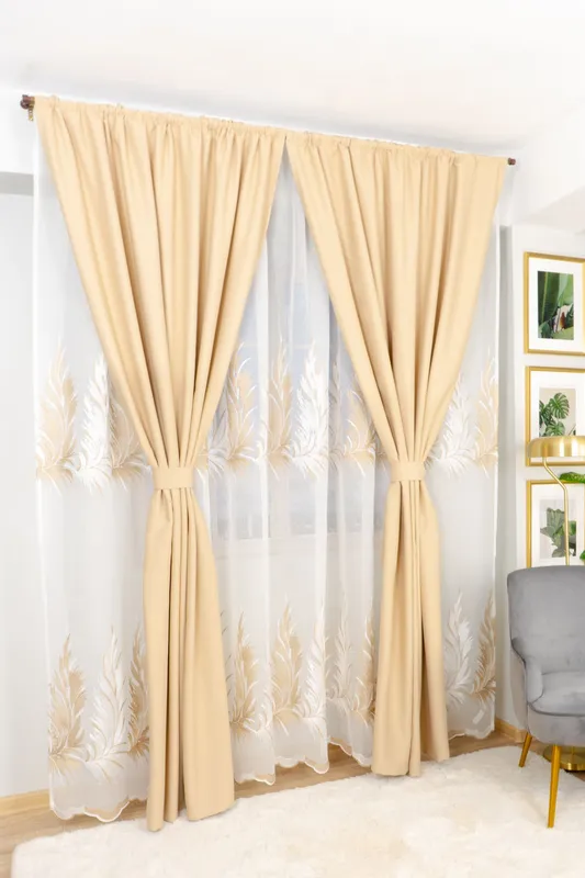 Set Antonela - Perdea din In Alma Coffee PERD0138_300X245_D1_11_ATL si Draperii Blackout - Coffee - BOTD002_100X245_C1_08_ATL cu Rejansa Set_ATL