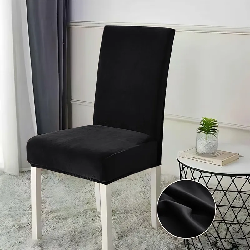 Set 5+1 GRATIS Huse Scaune Universale din Catifea - Negru Intens - F110