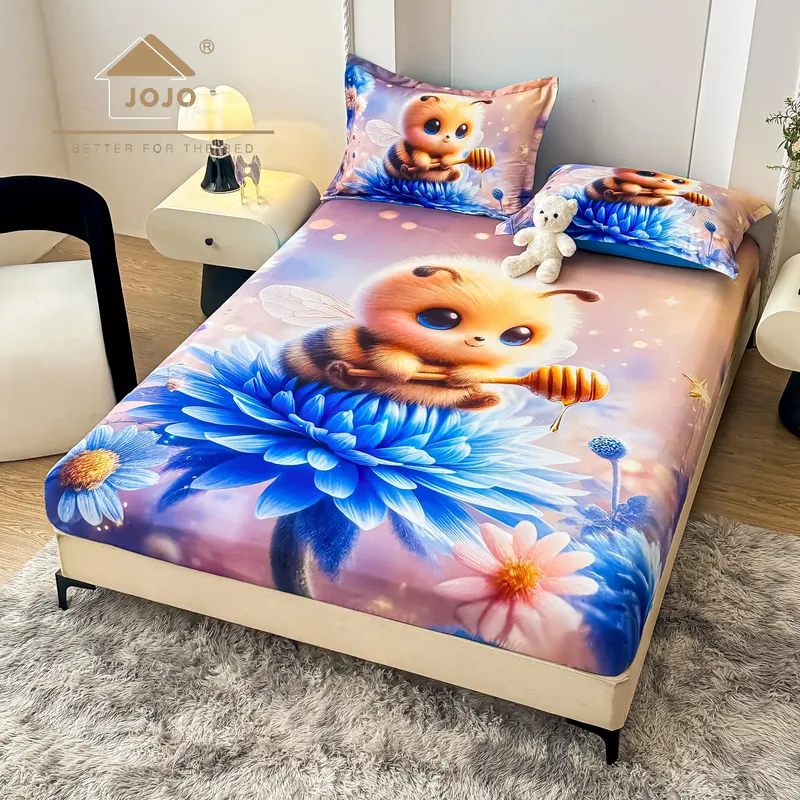 Cearceaf din Finet cu Elastic - 160/180x200 + 2 Fete Perna - Albinuța Magică - CEFDJ_L154B