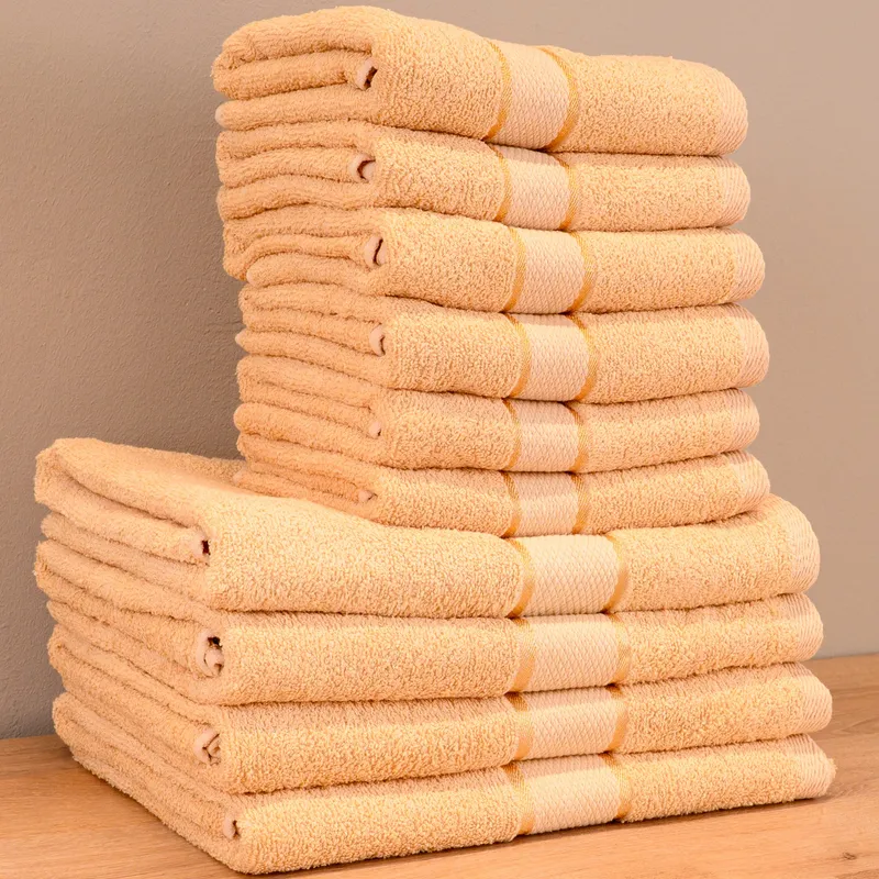 MegaPack - Set 10 Prosoape Cappuccino Deschis - Bumbac 100% - 6 pentru Față si Mâini 50x90cm + 4 pentru Corp 70x140cm - 420g/mp - 6xPRSM005_4xPRSL005