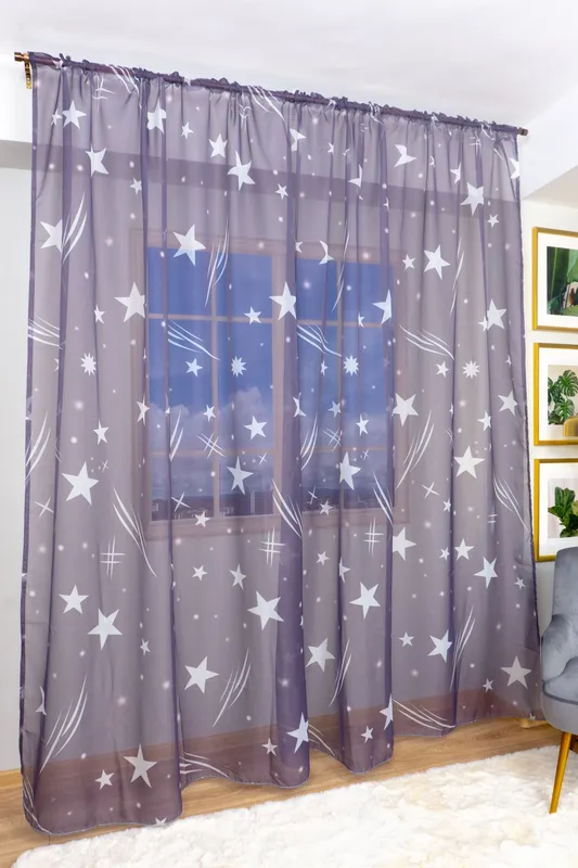 Set 2 Perdele din Voal Ploaia de Stele Gri  150x245cm cu Rejansa - PERD0108_150x245_ATL