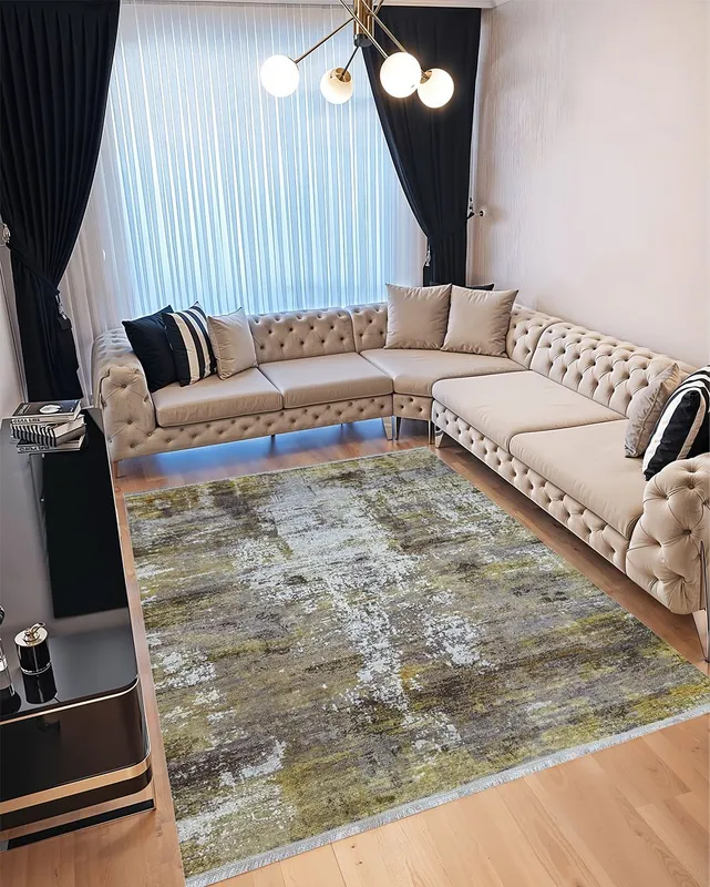 Covor pentru Dormitor 120x180 cm - Model Abstract Auriu cu Maro - CVHD002_120x180_CVH