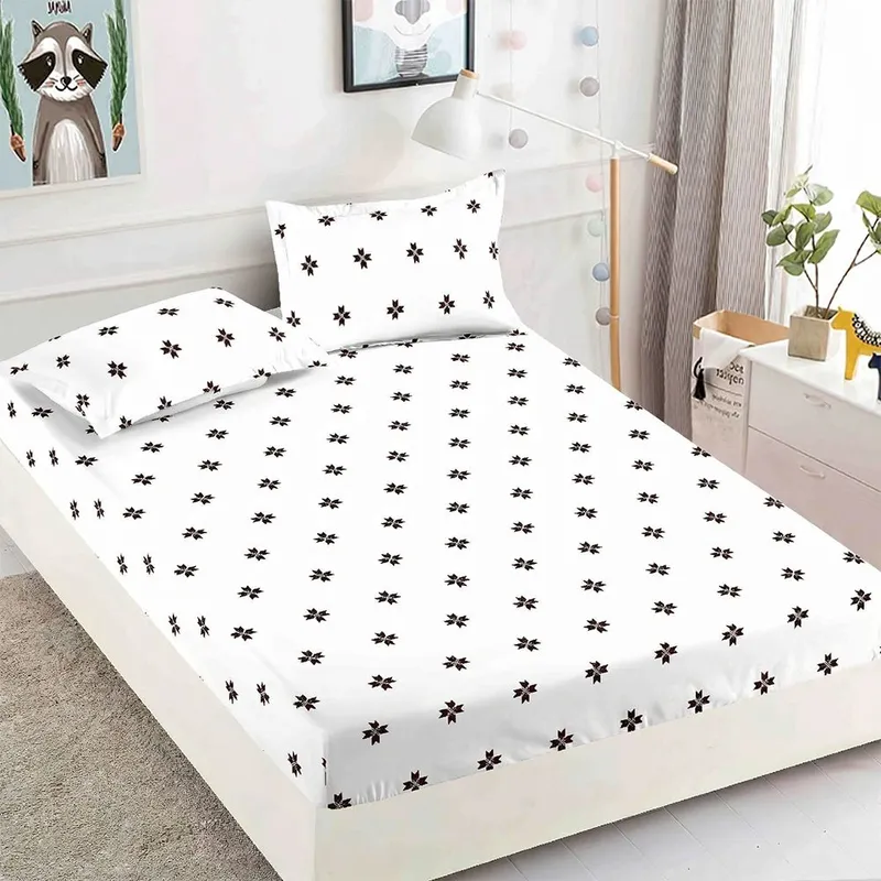 Cearceaf din Finet cu Elastic - 180x200 + 2 Fete Perna - Stele Nordice - CEFJ_L025B