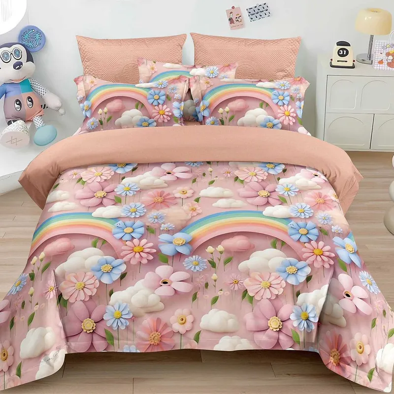 Lenjerie 6 Piese Bumbac Finet 5D - Curcubeul Floral - LFDS_A141D