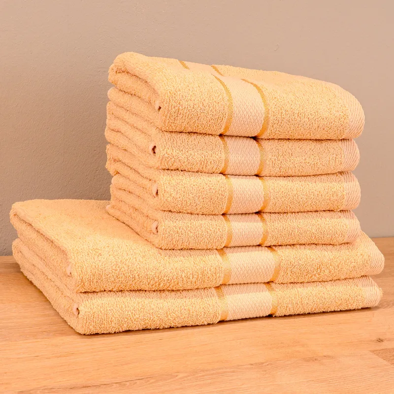 FamilyPack - Set 6 Prosoape Cappuccino Deschis din Bumbac 100% - 4 pentru Față si Mâini 50x90cm + 2 pentru Corp 70x140cm - 4xPRSM005_2xPRSL005