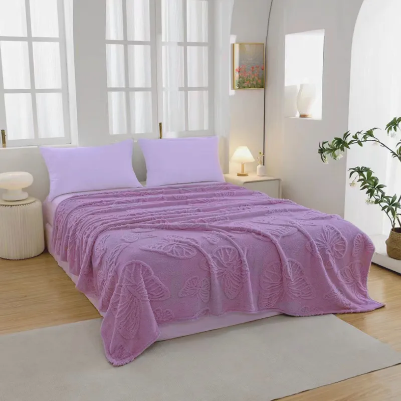 Patura Cocolino cu Model 3D Fluturi (200x230 cm) - Lila - PCGB_U031