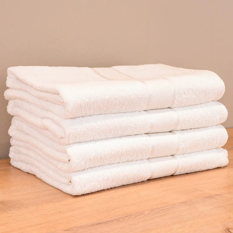 Set Prosoape 3+1 GRATIS - Alb Imaculat, Bumbac 100%, Mari - 70x140 cm. Pentru Corp, Uscare Rapidă și Textură Pufoasă - 420g/mp - PRSL001