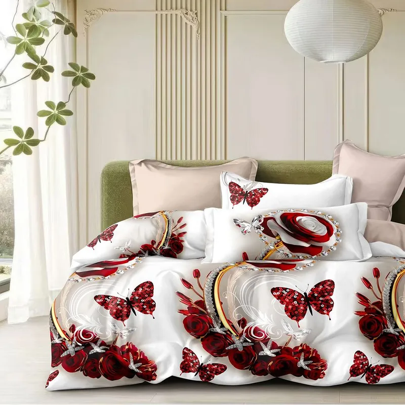 Lenjerie Bumbac Satinat cu Elastic 4 Piese - Ruby Butterfly - LBDEM_G048C