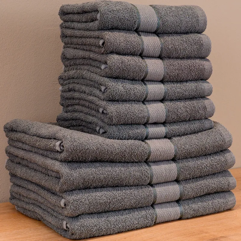MegaPack - Set 10 Prosoape Gri Deschis - Bumbac 100% - 6 pentru Față si Mâini 50x90cm + 4 pentru Corp 70x140cm - 6xPRSM011_4xPRSL011