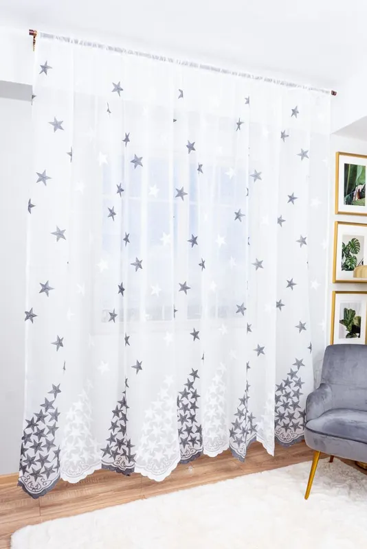 Set 2 Perdele din In cu Stelute Gri 150x245cm cu Rejansa - PERD013A_150x245_ATL