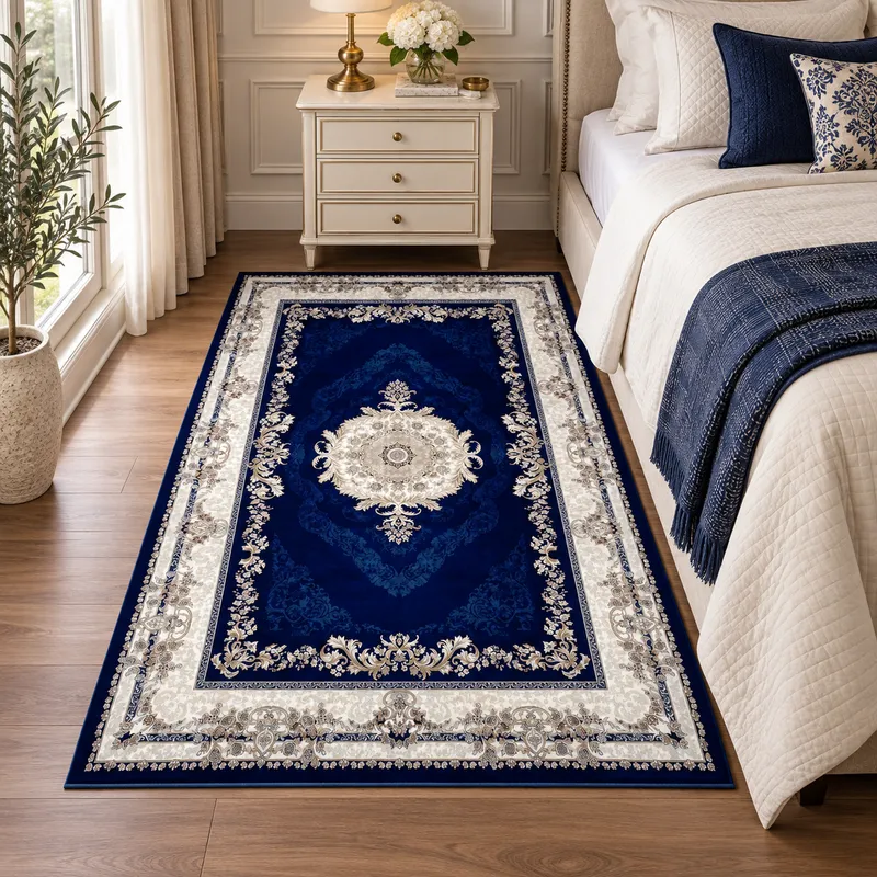 Covor Dormitor Royal Blue, Oriental, Albastru - Bej, 80x150 cm, Polipropilena - U021