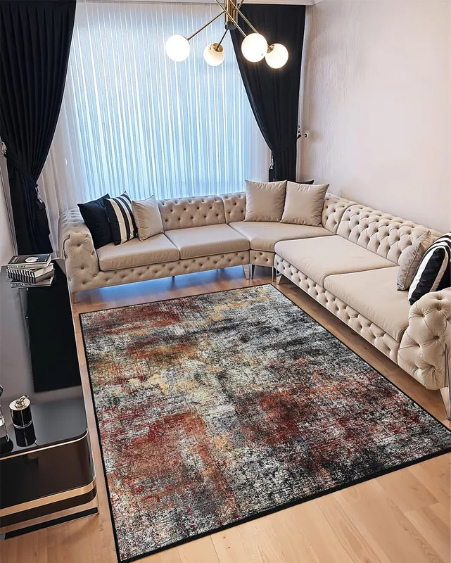 Covor pentru Dormitor 160x230 cm - Model Abstract Carmiziu cu Negru - CVHD015_160x230_CVH