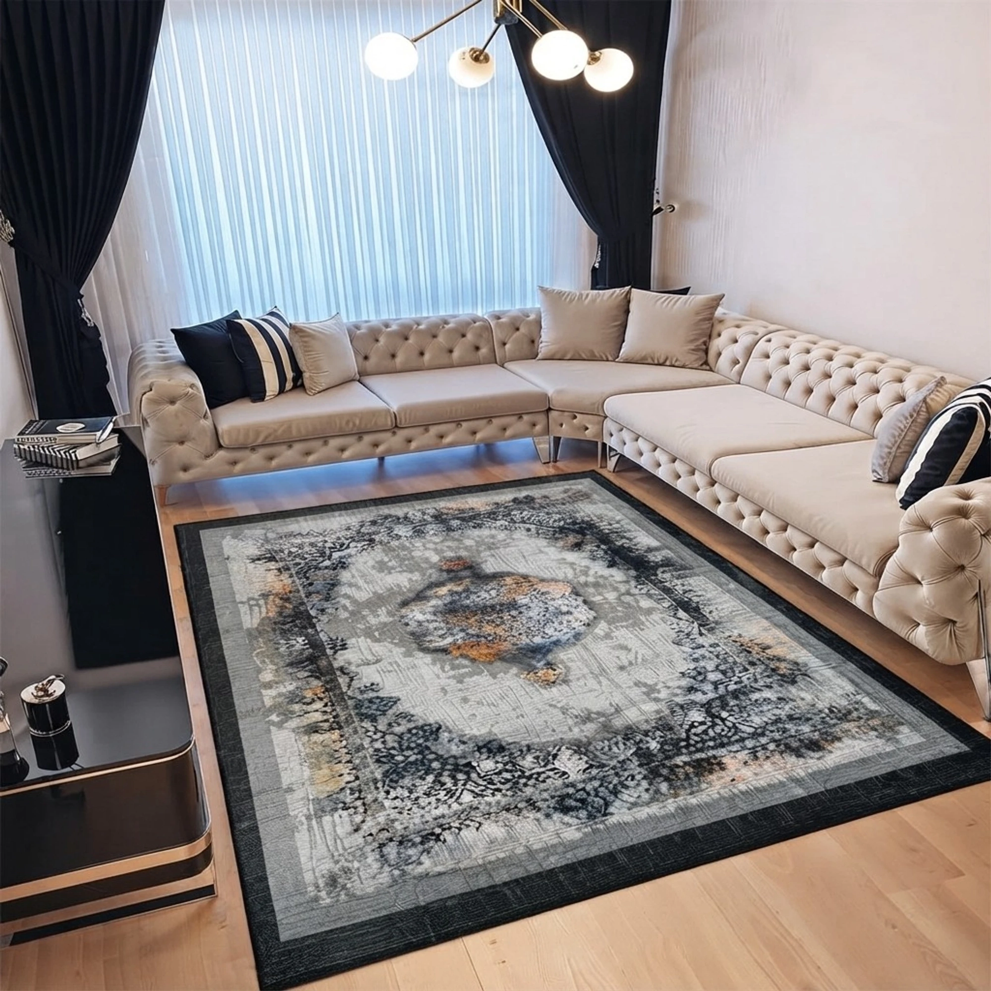 Covor pentru Dormitor 160x230 cm - Model Regal Gri cu Negru - CVHD018_160x230_CVH