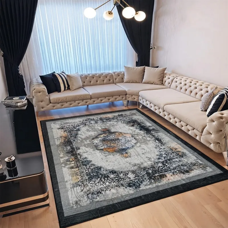 Covor pentru Dormitor 160x230 cm - Model Regal Gri cu Negru - CVHD018_160x230_CVH