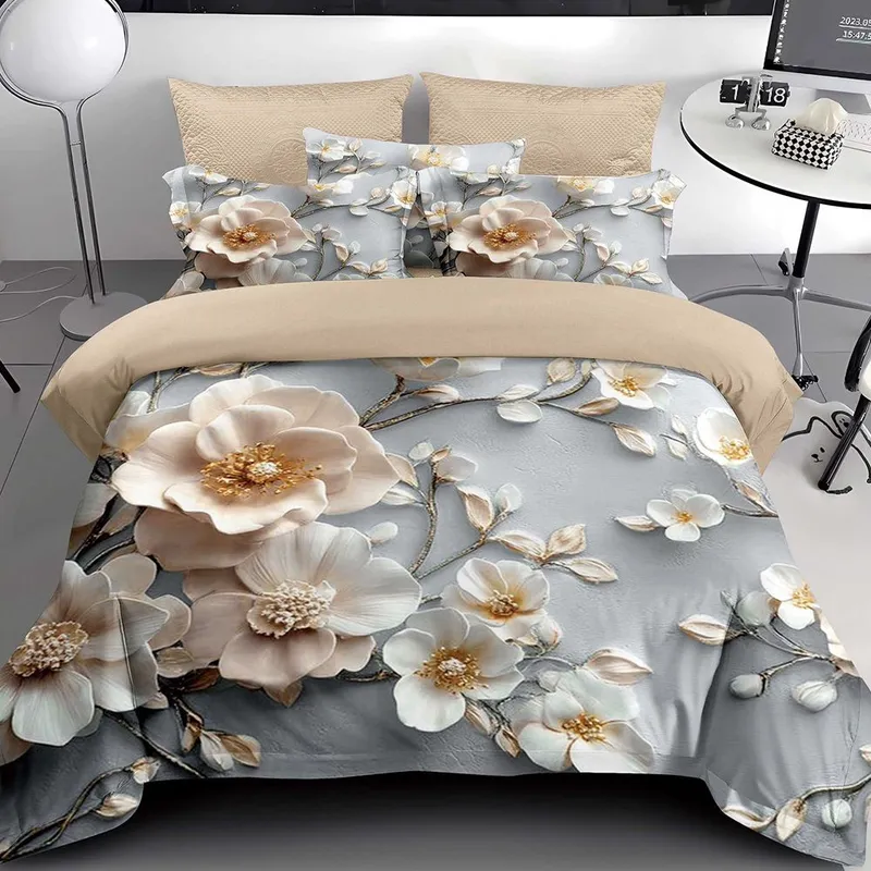 Lenjerie 6 Piese Bumbac Finet 5D - Flori de Porțelan - LFDS_A142D