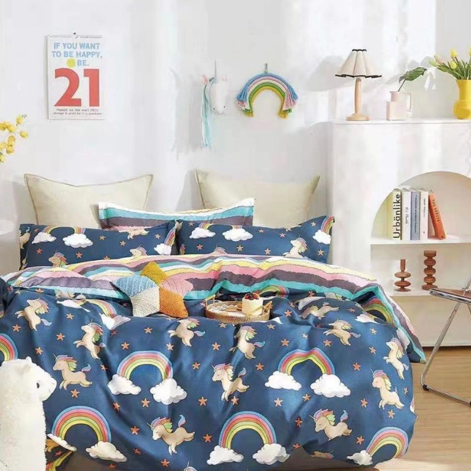 Lenjerie pentru Copii - Unicorni Curcubeu Bumbac Finet 4 Piese -  LFSGS_E142