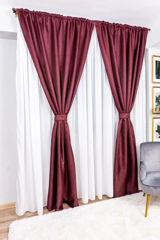 Set Cerasela - Perdea Alba Voal PERD007_300x245_D1_20_ATL si Draperii Blackout Rosu Bordeaux - DRPS006C_100X245_A2_09_ATL cu Rejansa Set_ATL