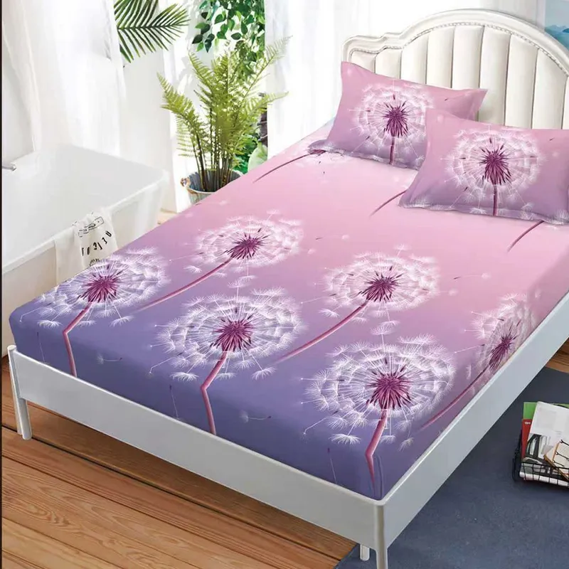 Cearceaf din Bumbac Satinat cu Elastic - 180x200 + 2 Fete Perna - Degrade cu Papadie - CEFN_K035C