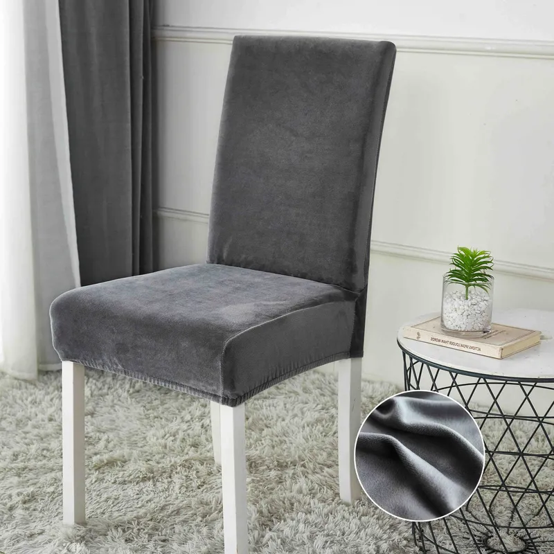 Set 5+1 GRATIS Huse de Scaun Universale din Catifea  - Gri Inchis - HS60065