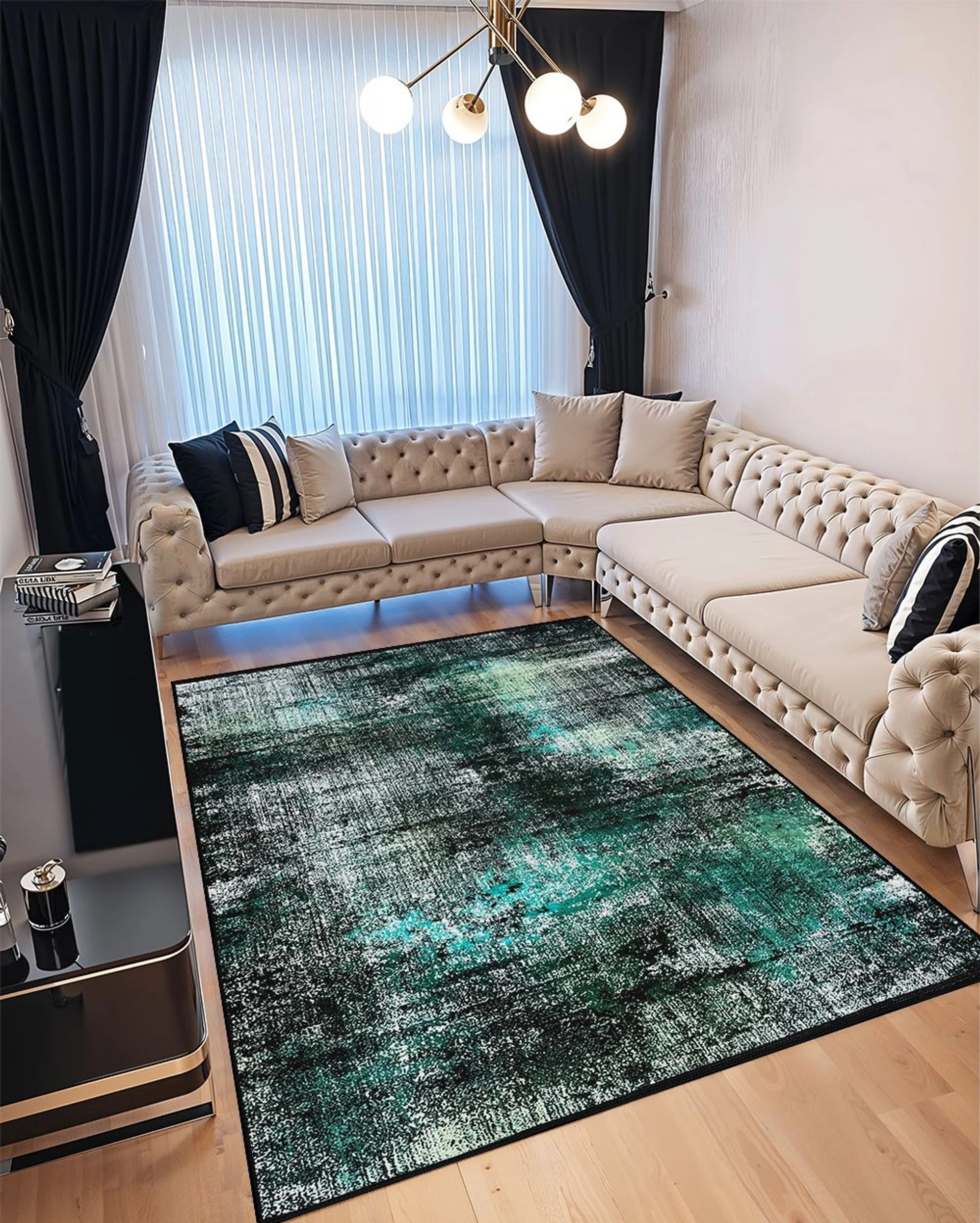 Covor pentru Dormitor 160x230 cm - Model Abstract Verde cu Negru - CVHD003_160x230_CVH
