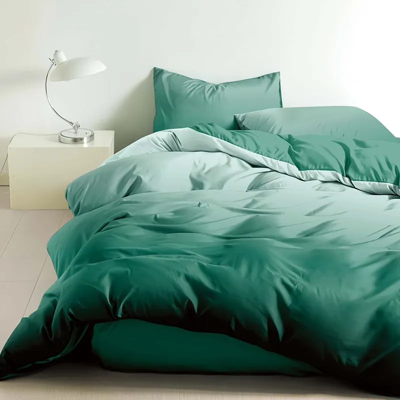 Lenjerie de Pat din Finet cu Elastic 160/180x200 - 4 Piese - Verde Degrade - LFEM_D126