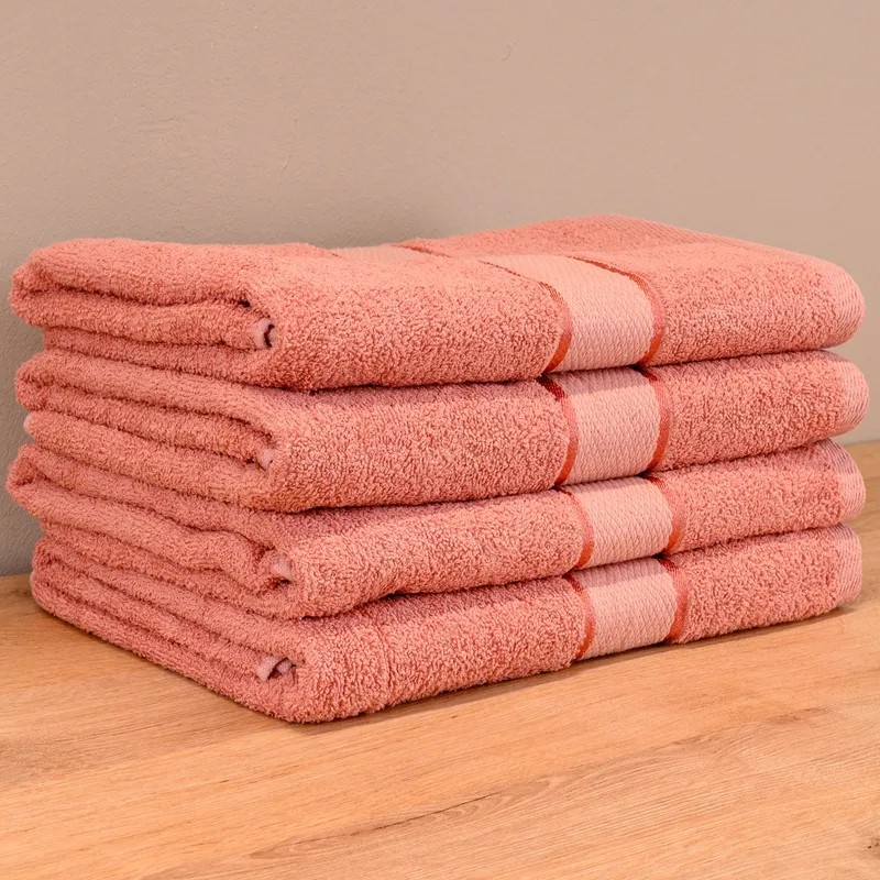 Set Prosoape 3+1 GRATIS - Roz Pudra, Bumbac 100%, Mari - 70x140 cm. Pentru Corp, Uscare Rapidă și Textură Pufoasă - 420g/mp - PRSL018