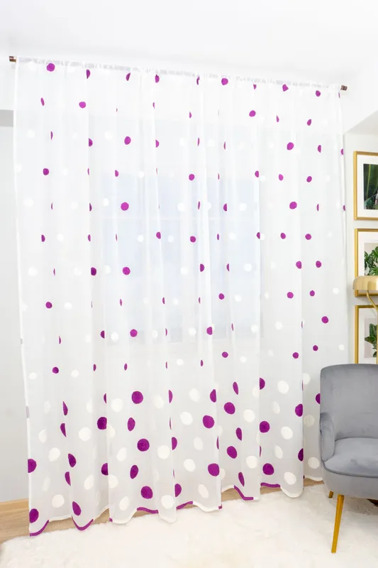Perdea cu Buline Brodate Mov 300x270cm cu Rejansa - PERD047B_300x270_ATL