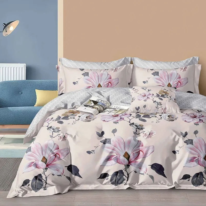 Lenjerie Finet 6 Piese - Bej cu Flori Roz - LFS_C036C