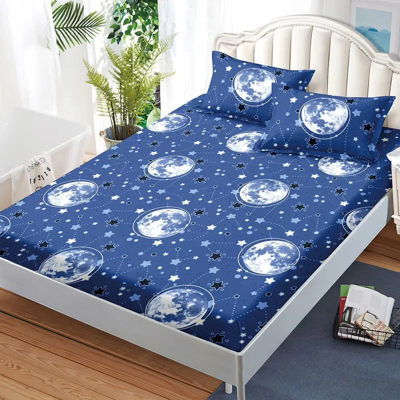 Cearceaf din Finet cu Elastic - 160/180x200 + 2 Fete Perna - Glob Pamantesc - CEFN_K031C