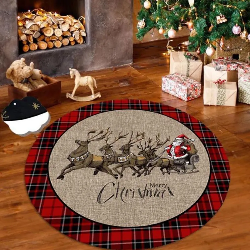 Covor Rotund Antiderapant pentru Dormitor 100x100 cm - Mos Craciun si Sania - CVHD075_100x100_CVH