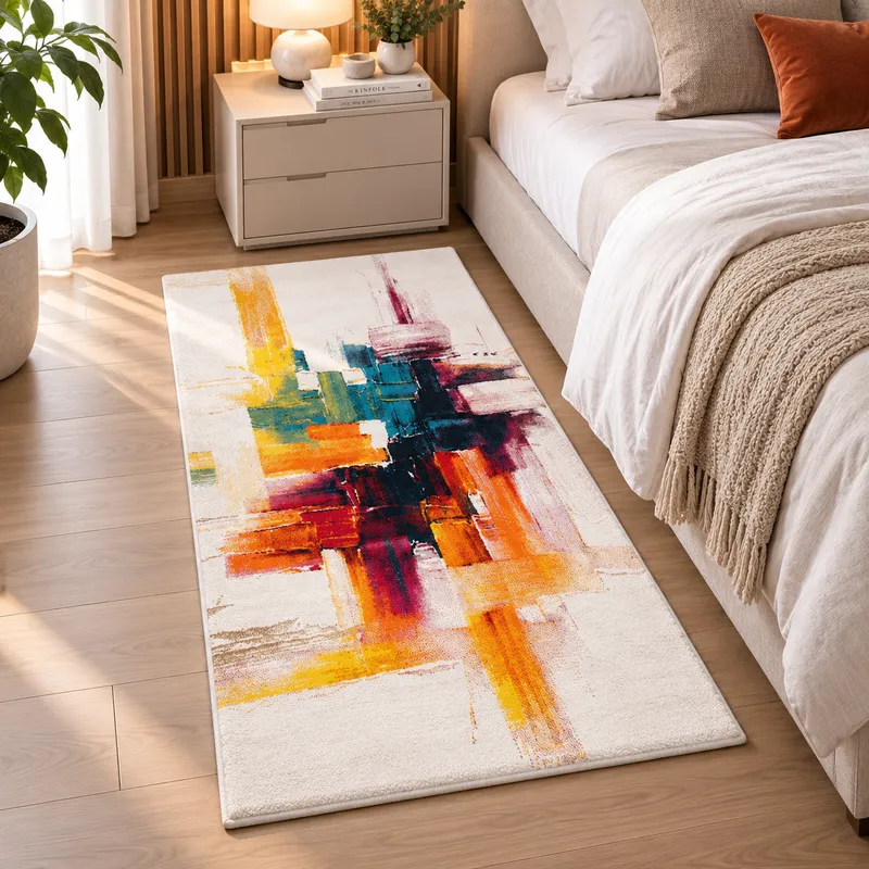 Covor Dormitor Canvas, Viu Colorat, Crem - Portocaliu, 80x150 cm, Polipropilena - U011