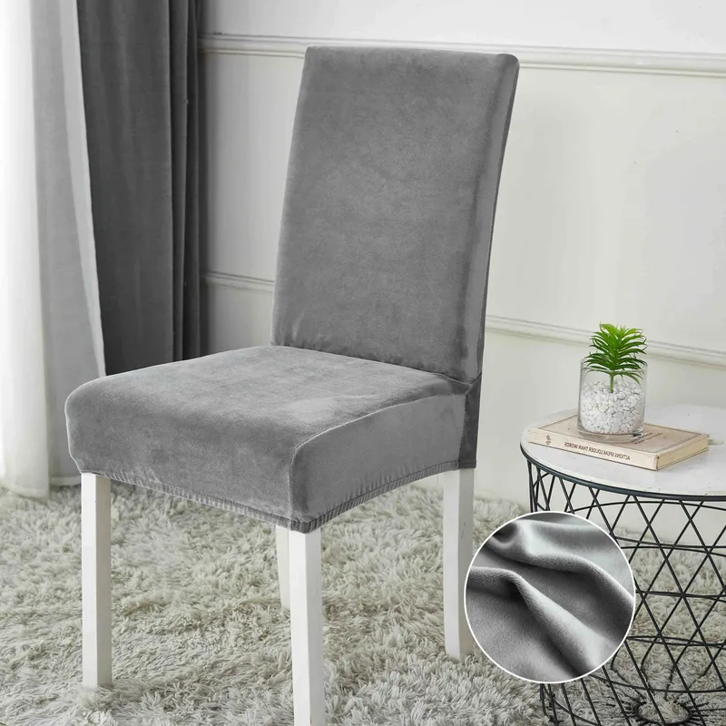 Set 5+1 GRATIS Huse de Scaun Universale din Catifea  - Gri Deschis - HS60066