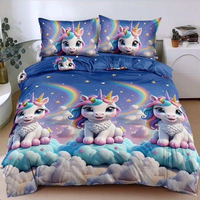 Lenjerie Bumbac Satinat 4 Piese - Unicorn Magic - LBDP_H084C