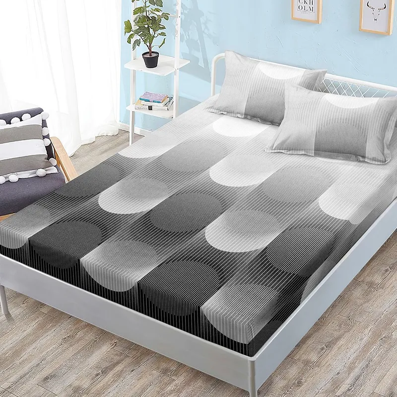 Cearceaf din Bumbac Satinat cu Elastic - 180x200 + 2 Fete Perna - Geometric Degrade - CEFN_L113A