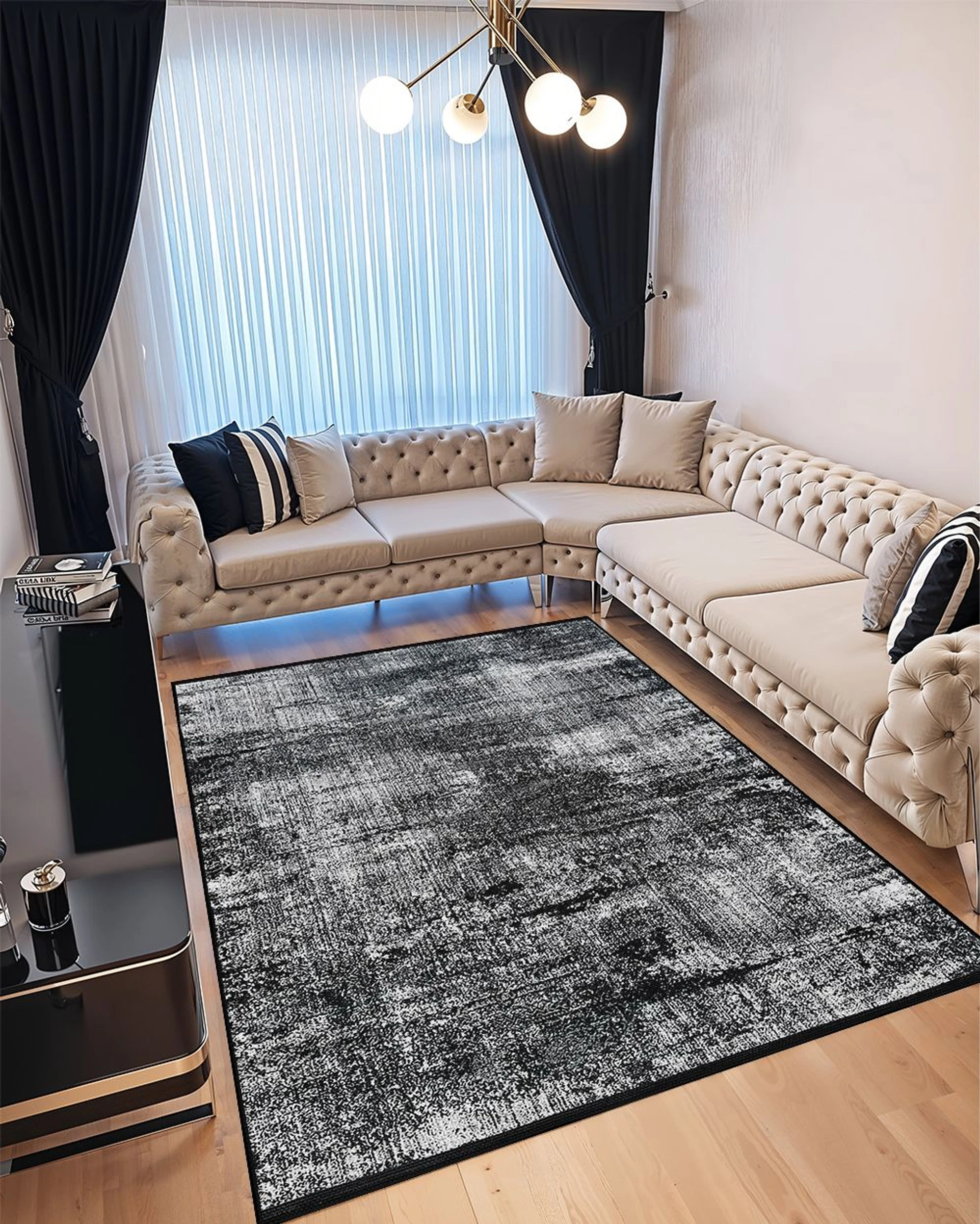 Covor pentru Dormitor 160x230 cm - Model Abstract Gri cu Negru - CVHD016_160x230_CVH