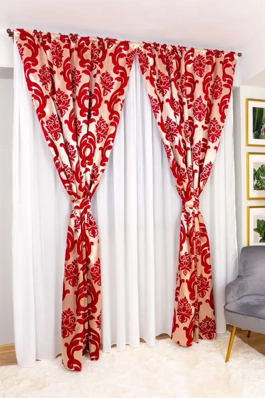 Set 2 Draperii Tafta Baroc Rosu 100x245cm cu Rejansa - BOTDA503_100x245_A2_01_ATL
